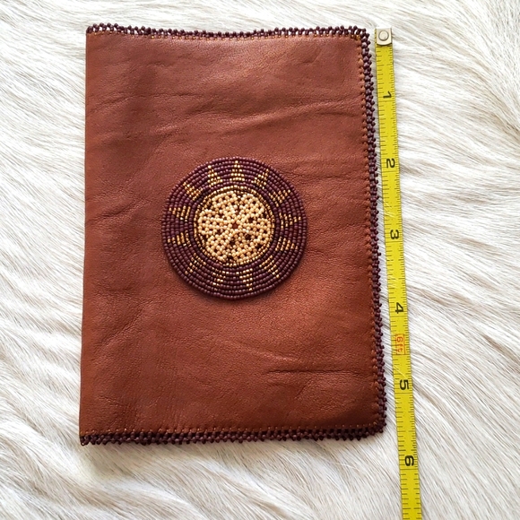 NEW Artist Designed soft leather wallet passport case billfold Hand Beaded. Wow! - Picture 6 of 10
